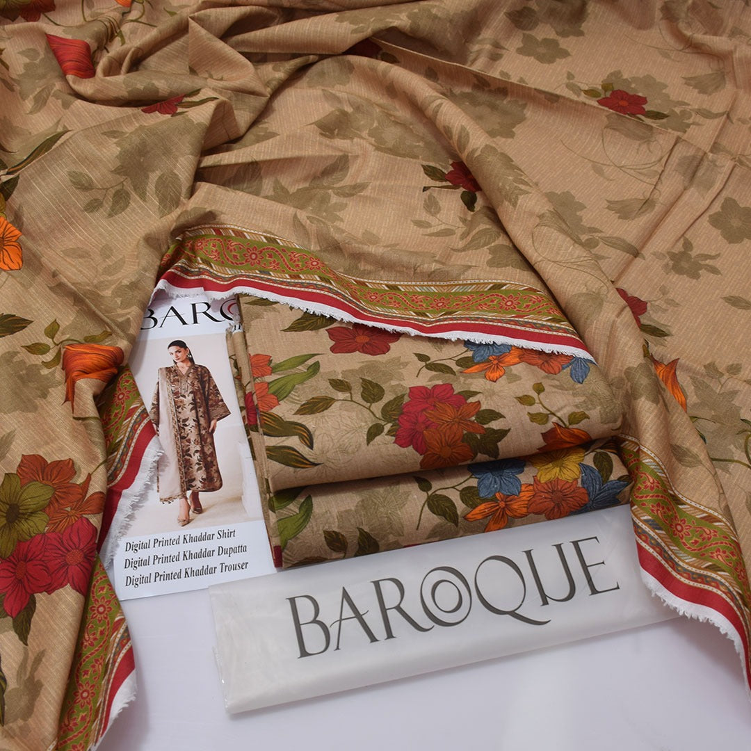 Baroque Digital Printed Khaddar 3-Piece Un-Stiched